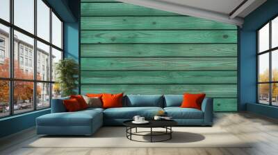 Green wooden planks background. Wooden texture. Green wood texture. Wood plank background Wall mural