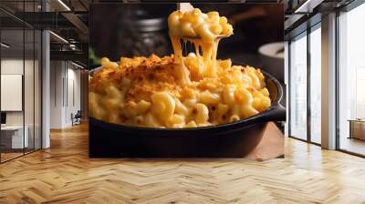 Mac and cheese. Classic American rustic mac and cheese. Golden baked macaroni with cheddar Wall mural