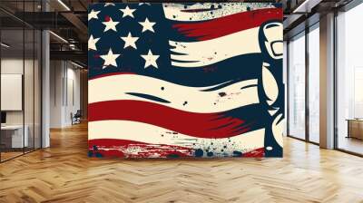 Patriotic poster. Clenched fist in the air in front of the american flag. Symbol of american power, strenght, unity or liberty. USA patriot Wall mural