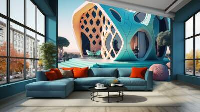 Playful surreal architecture. Super modern extravagant house. generative ai. Surreal modern villa. Futuristic luxury geometric architecture Wall mural