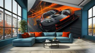 Race car wallpaper. Modern luxury sports car banner Wall mural