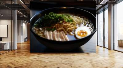 Ramen. generative ai. Japanese ramen noodle soup in black bowl Wall mural