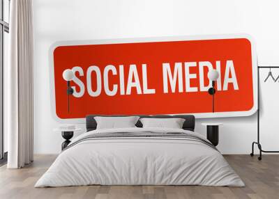 social media red square sticker isolated on white Wall mural