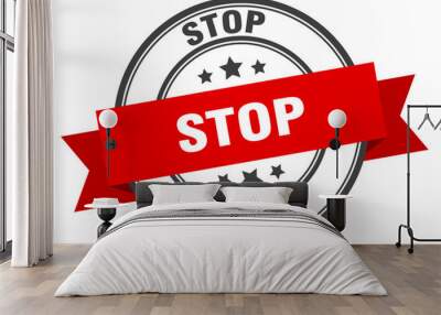 stop label. stop red band sign. stop Wall mural