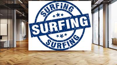 surfing blue round grunge stamp Wall mural