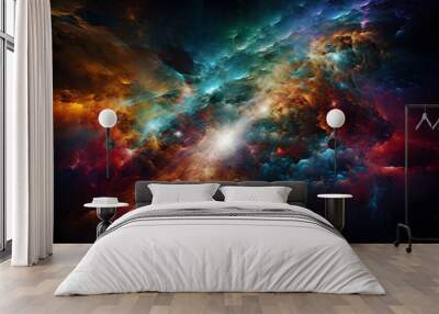 Colorful deep space cloud universe image and bright illustration colors - IA Generated Wall mural