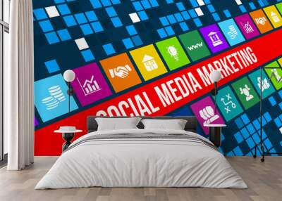 Social media marketing concept image with business icons and copyspace. Wall mural