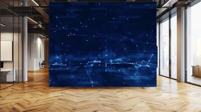 Abstract concept of digital technology and online cybersecurity data protection. polygon internet network connection with dark blue background. front focus back blur. Big data. Wall mural