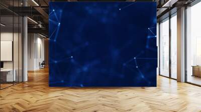 Abstract concepts of cybersecurity technology and digital data protection. Protect internet connection with polygons, dots and lines in the middle of blurry images with dark blue background. Wall mural