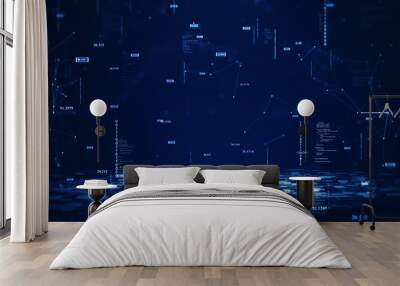 Cybersecurity digital information technology concept. Polygon binary code connected on dark blue background. Wall mural