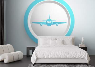 Airplane icon design in modern flat style sign Wall mural