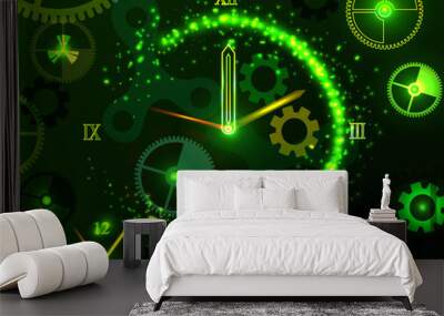 Composition of gears, clock elements, dials and dynamic swirly l Wall mural