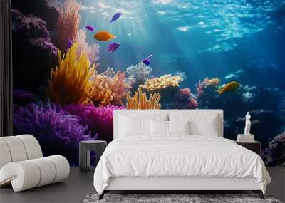 Lush coral reef ecosystem showcasing vibrant colors of tropical fish species image Wall mural