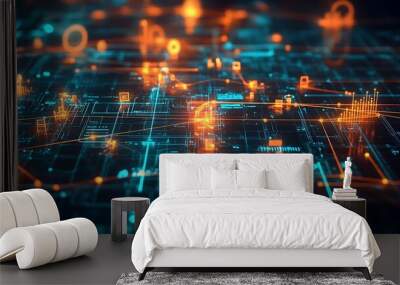 Modern financial technology concepts featuring diverse digital currency representations image Wall mural