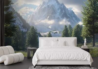 The towering mountain enhances the beauty of the scenic landscape image Wall mural