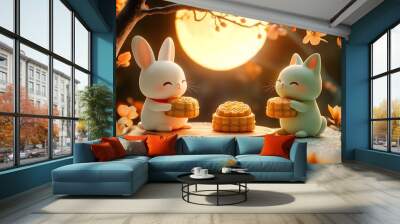 Two tortoises shine brightly on the night of Mid-Autumn Festival image Wall mural