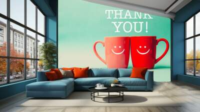 Thank you word withTwo cups of coffee and stand together with sm Wall mural