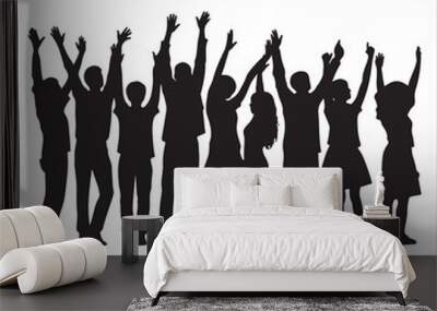 Applause people Cheerful crowd cheering Hands up silhouette white background
 Wall mural