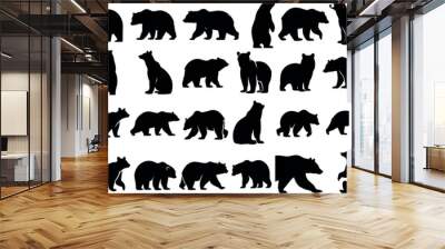 Bear silhouettes, bear in various poses, standing, walking, sitting, perfect for wildlife, nature designs, outdoor themes, versatile, visually engaging Wall mural