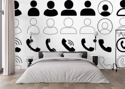 contact Icon set, avatar and phone symbols outline and silhouette vector,designs for user interfaces, communication, contact buttons, and social media profiles Wall mural