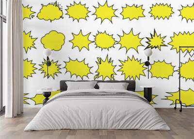 Explosion speech bubble set. Comic style yellow pop art explosion bubbles. Cartoon burst effects, blast shapes for text. Vibrant visual elements for comic book designs Wall mural