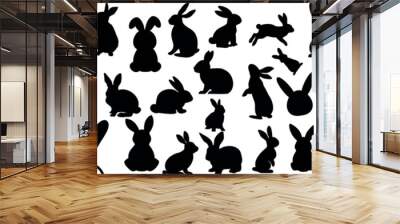 rabbit silhouettes, various bunny vector lively poses, rabbit, bunny, hare on white background. Perfect for Easter, pet, animal themes Wall mural