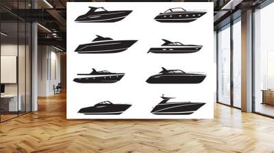 Set collections black speed boat silhouette white background
 Wall mural