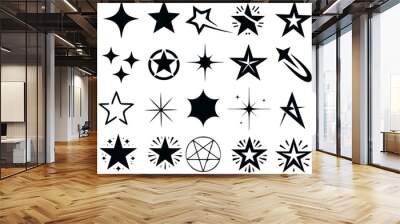 Star Vector Illustration:, star silhouette vector illustration featuring a diverse collection of stars and star like shapes,showcases solid, outlined, and dotted stars Wall mural