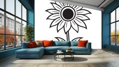 sunflower single Line Icon Vector Design outline.
 Wall mural