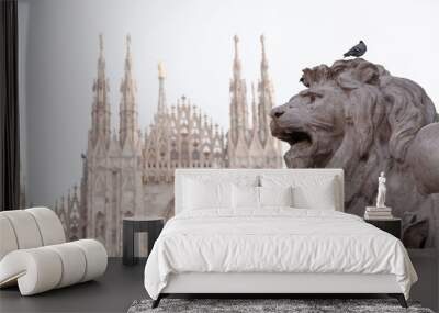 Lion statue in Milano and cathedral Wall mural