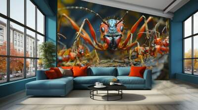 Closeup of a queen ant among soldiers, intricate details, vibrant hues, detailed and natural scene Wall mural