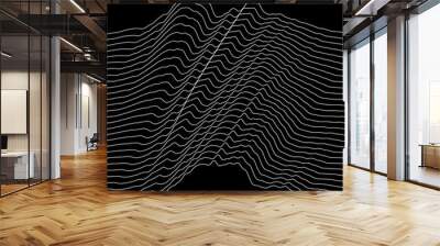 Abstract black and white line art, with curvature and overlapping geometries. Wall mural