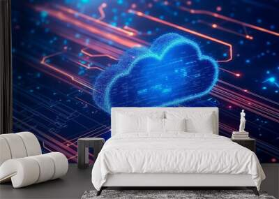 abstract cloud computing background with blue lines Wall mural