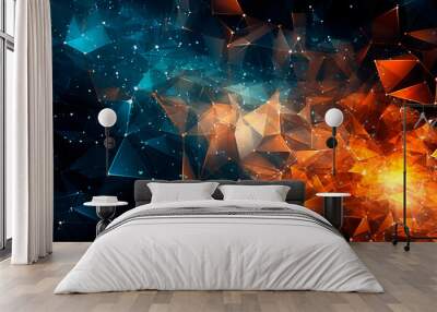 abstract polygonal space low poly dark background with connecting dots and line Wall mural