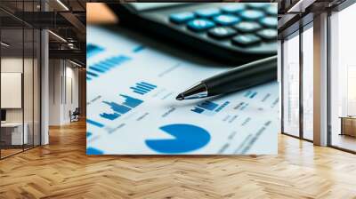 business and finance concept of financial chart, pen, calculator and pen Wall mural