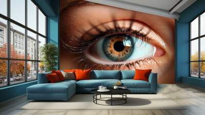 Close up detail beautiful female eye macro, fashion naturel makeup. Generative AI Wall mural