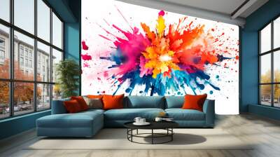 colorful flower explosion on white background, created. Generative AI Wall mural