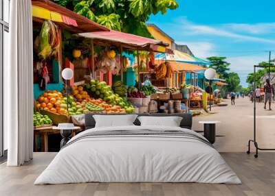 colorful vegetables in the market in the city of mauritius Wall mural