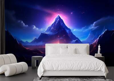 fantasy landscape with neon light mountain. Generative AI illustrator Wall mural