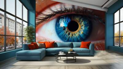 Human blue eye realistic beautiful closeup zoom. Generative AI Wall mural