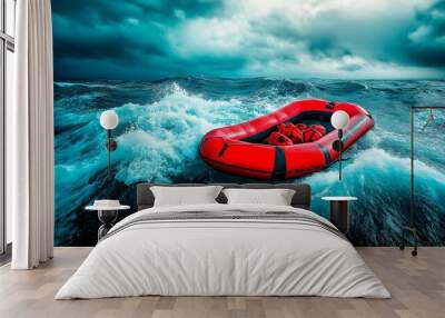 lifebuoy with stormy sky background. Wall mural