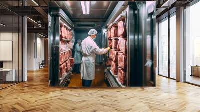 male butcher working in the meat industry Wall mural