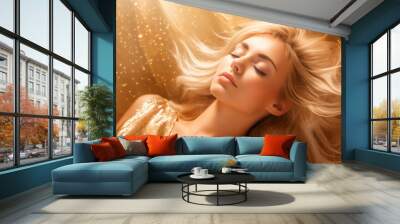 portrait of a beautiful woman in golden color Wall mural