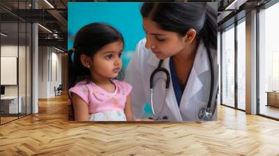 Portrait of an Indian girl and a doctor with a stethoscope Wall mural