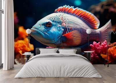 colorful aquarium with fish in the dark background Wall mural