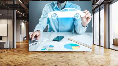 man hand computer and car in screen Wall mural