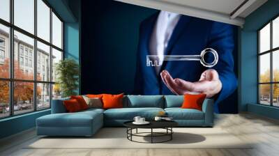 man hand key in screen Wall mural