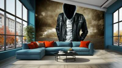 Man in hoodie shirt is hacker. Computer security concept Wall mural