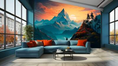 mountain landscape with mountains and sunset Wall mural