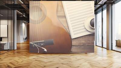 notebook, guitar and coffee Wall mural